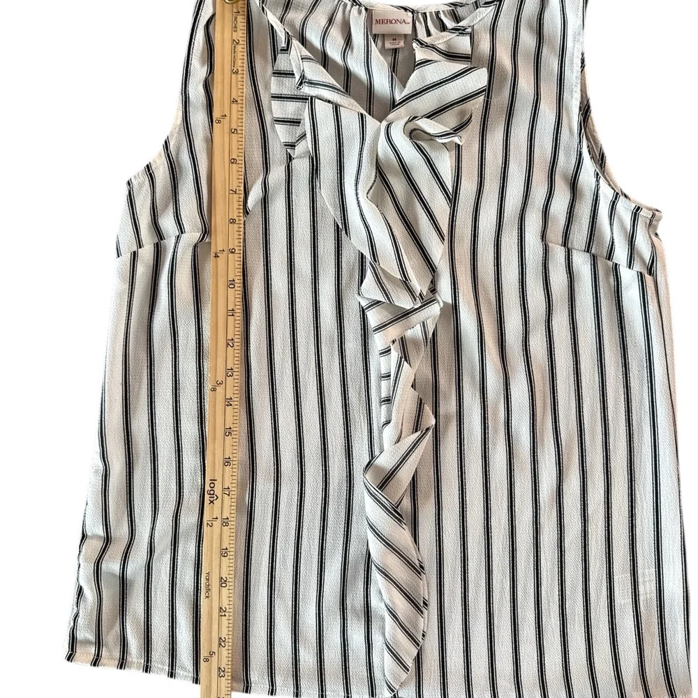 Merona Black and White Striped‎ Ruffle Blouse - Picture 3 of 7